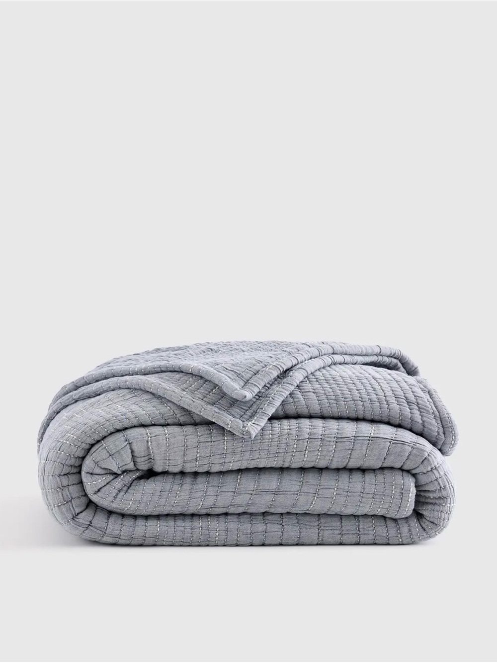 NEW Quince Organic Channel Stitch Coverlet in Blue, King/Calking